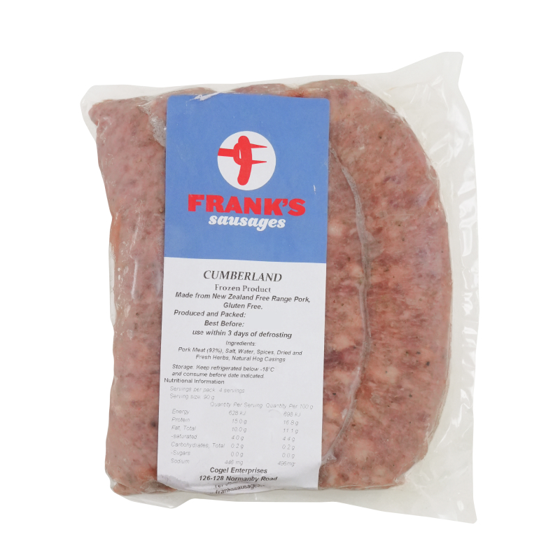 Frozen Frank's GF Pork Cumberland Sausage (4pcs) 360g - New Zealand*