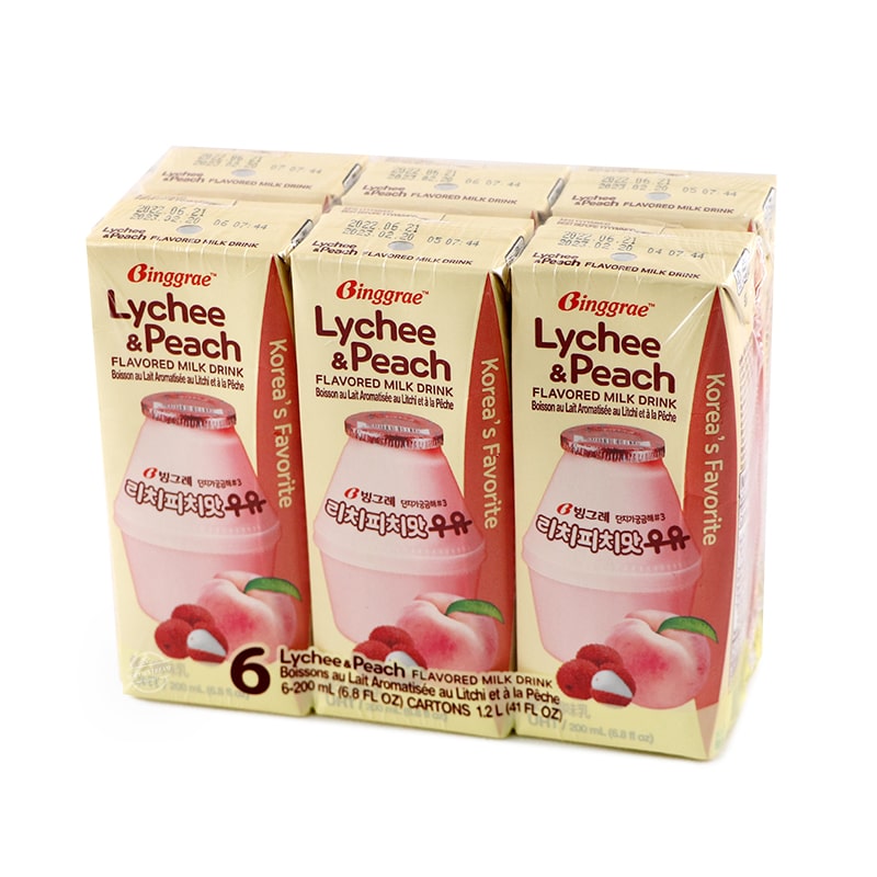 Binggrae Lychee & Peach Flavoured Milk Drink (6*200ml) - Korea* - South ...