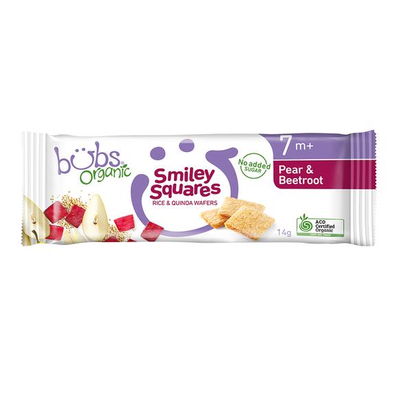 Bubs Smiley Squares Rice & Quinoa Wafers - Pear & Beetroot 7+Months 14g - AUS*