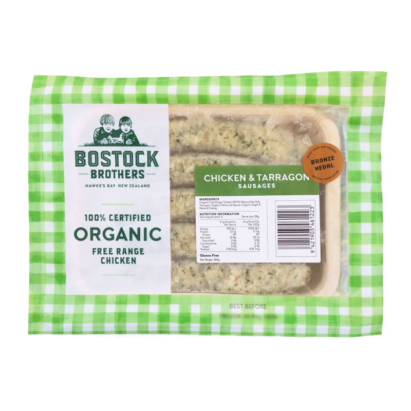 Frozen Bostock Brothers Organic Chicken & Tarragon Sausages (5pcs) 300g - New Zealand*